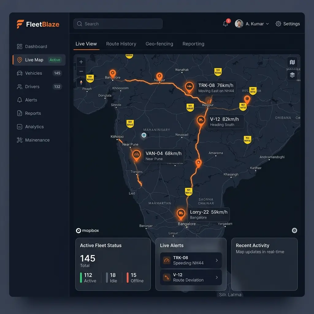 FleetBlaze live tracking dashboard